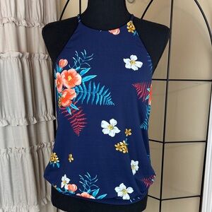 Express Blue Floral Halter Top Size Small